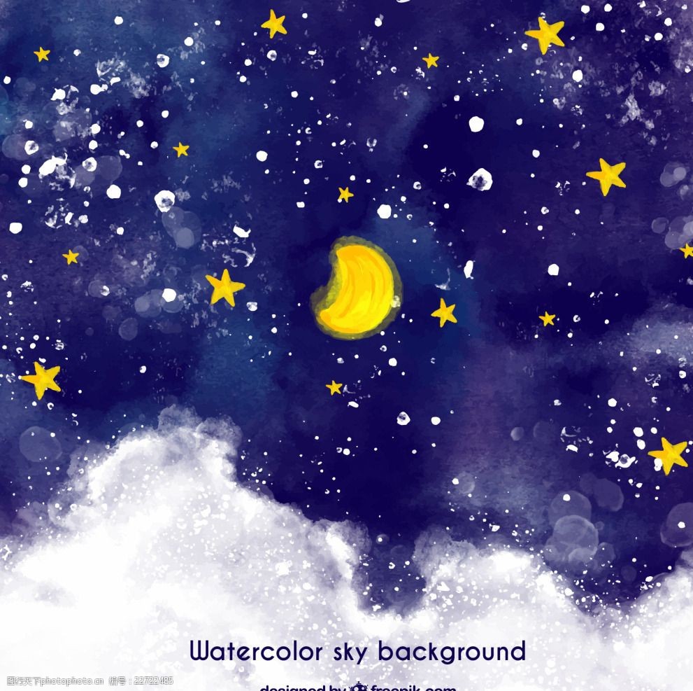 星星 月亮 夜空 矢量图 白云 繁星 素材 设计 广告设计 卡通设计 eps