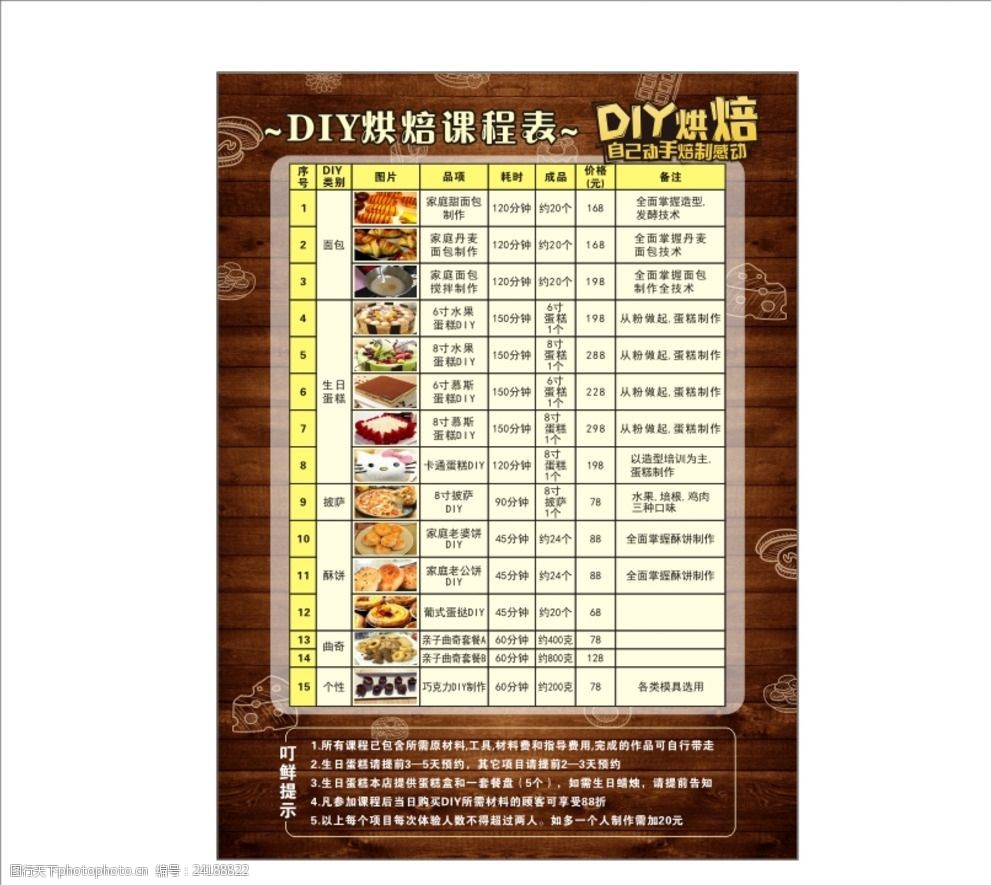 面包烘焙海报报价表报价单