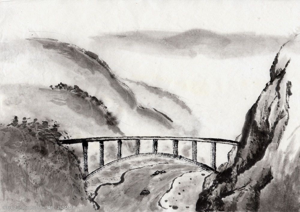 水墨风景-山中的大桥图片图片