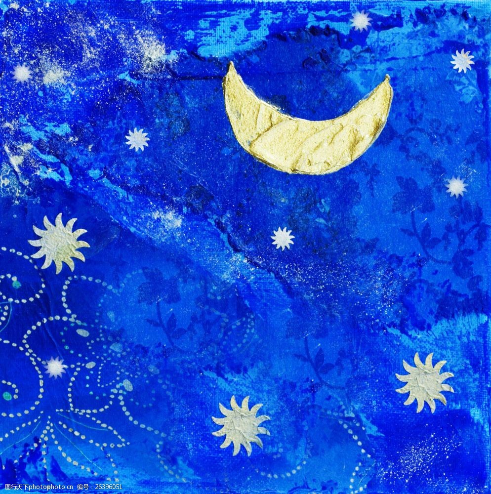 关键词:夜晚星空油画图片素材 夜晚 蓝色背景 星星 月亮 油画 绘画