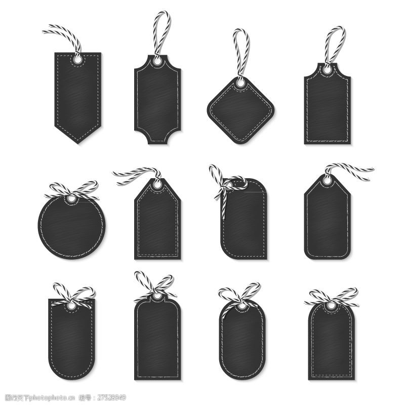 12款黑色空白吊牌设计矢量素材