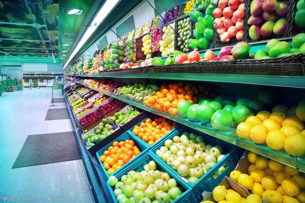 超市水果货架摄影图片