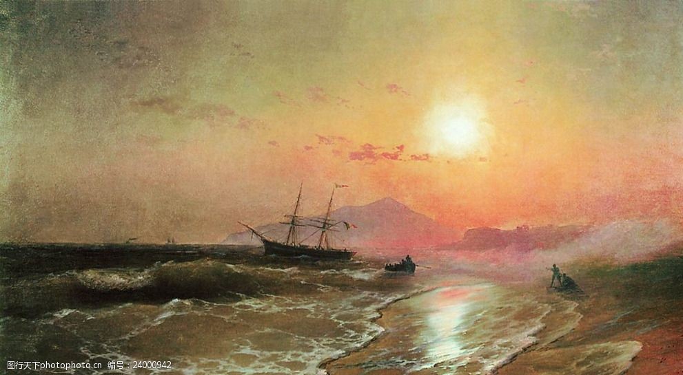 欧式海景油画风景油画手绘