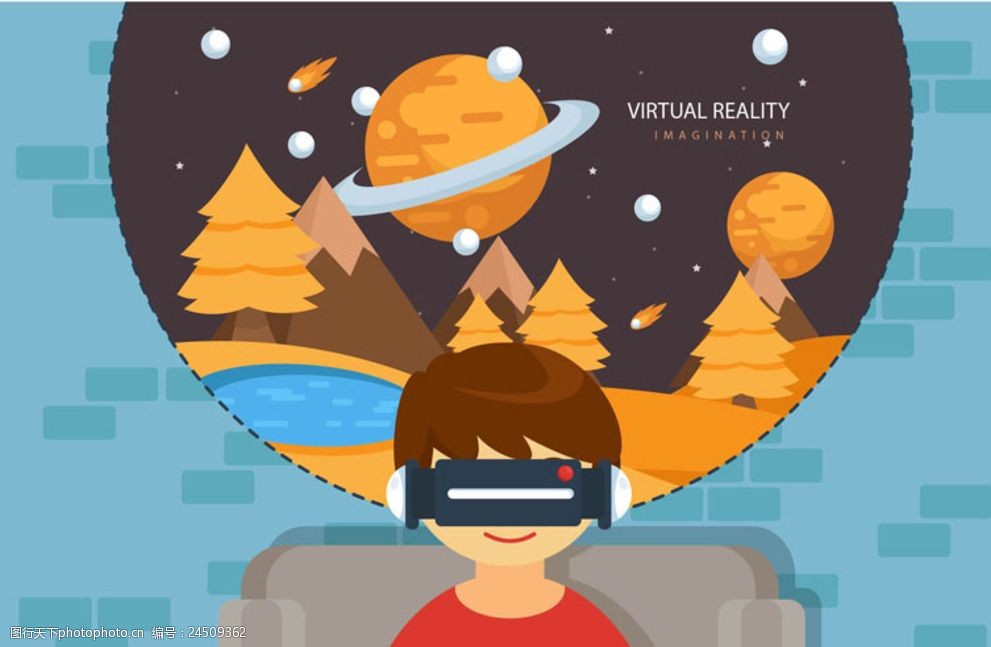 戴vr虚拟现实眼镜看电影的青年