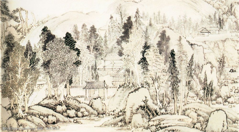 西山爽气图图片素材 西山爽气图 文化 艺术 水墨画 中国风 山水画