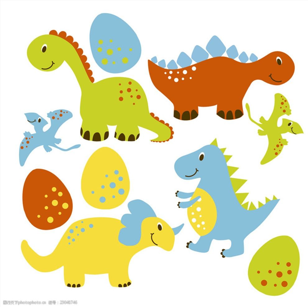 6款卡通恐龙设计矢量素材 长颈龙 爬行动物 翼龙 恐龙 卡通 动物 恐龙