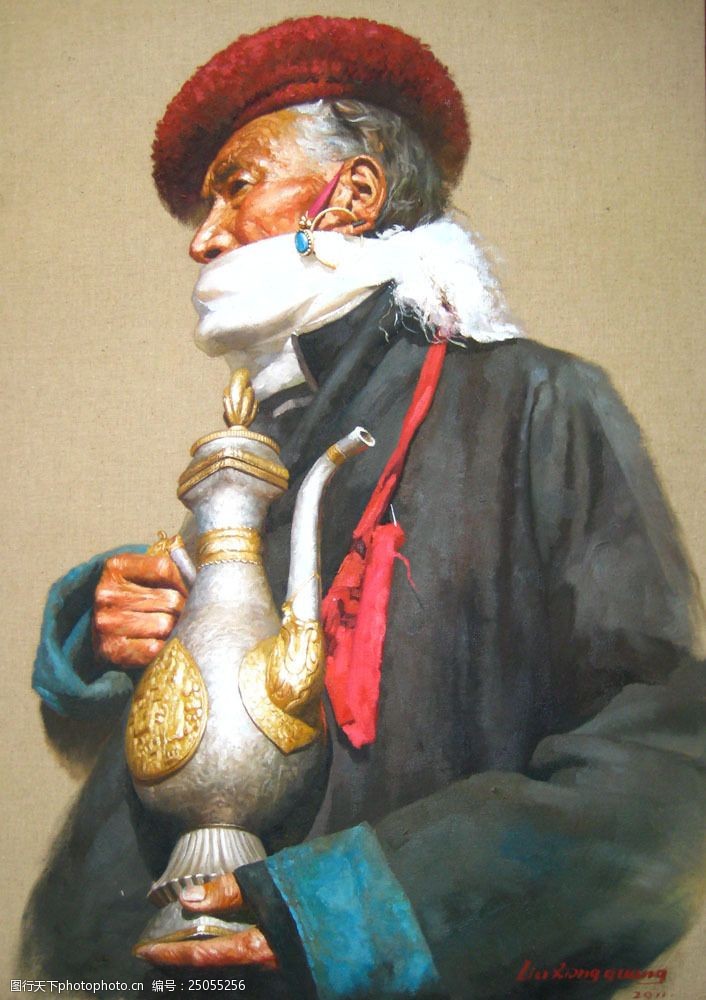 藏族老人油画图片