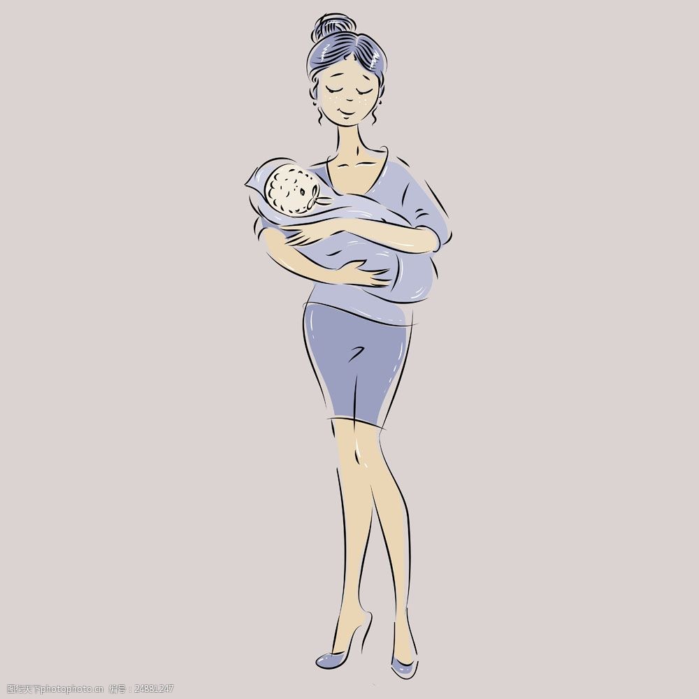 卡通母子 母女 母子 矢量 卡通素材 母爱 卡通人物 抱着婴儿的女人