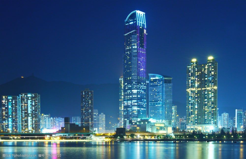 城市夜晚建筑图片素材 海边 夜晚 灯光 夜景 城市 建筑 城市风景 城市