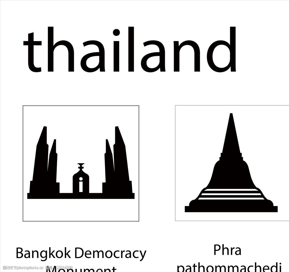 泰国地标性建筑剪影矢量图标