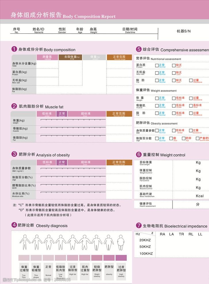 关键词:身体组成分析报告 健身 分板报告 彩色表格 cd格式 综合评估