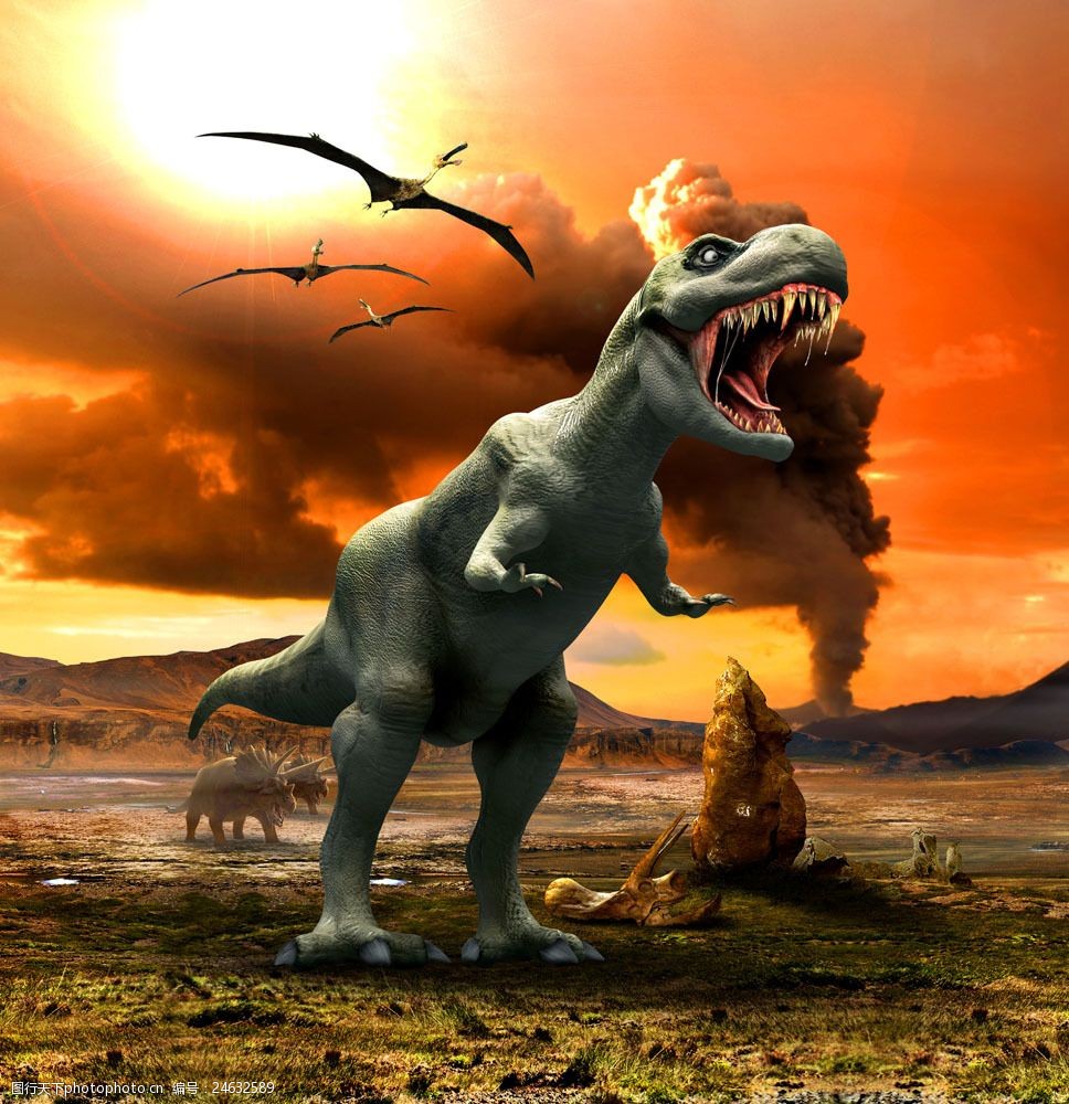 火山喷发 恐龙 3d动画 侏罗纪 侏罗纪公园 陆地动物 生物世界 图片