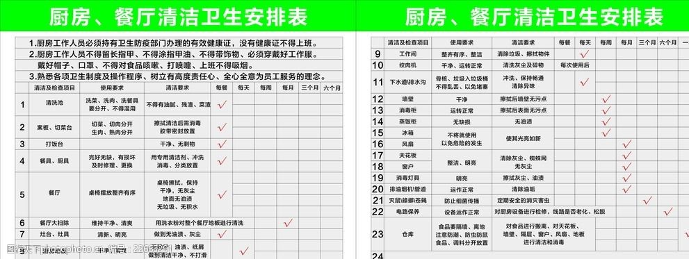 食堂清洁卫生安排表