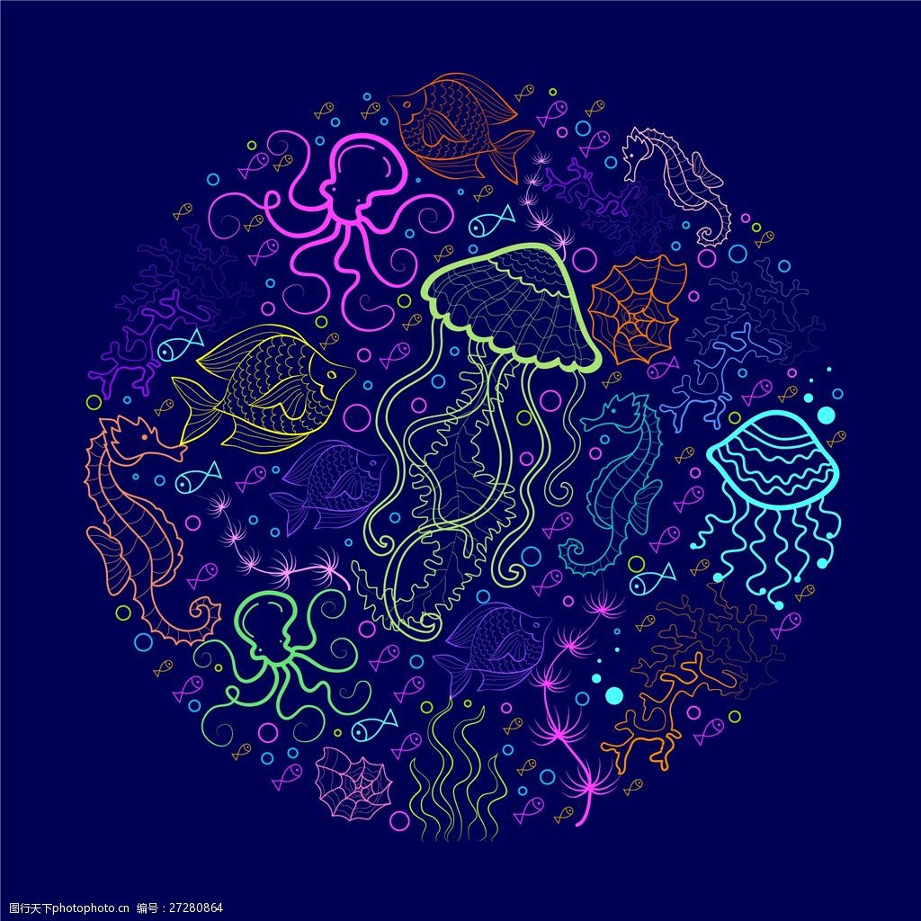 关键词:创意手绘海底生物 海底生物 海洋生物 手绘 矢量素材 插画