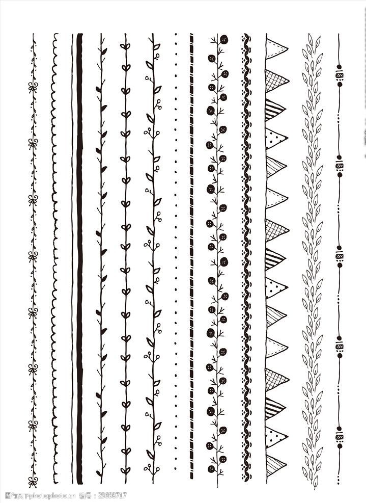 矢量手绘黑白线条花边