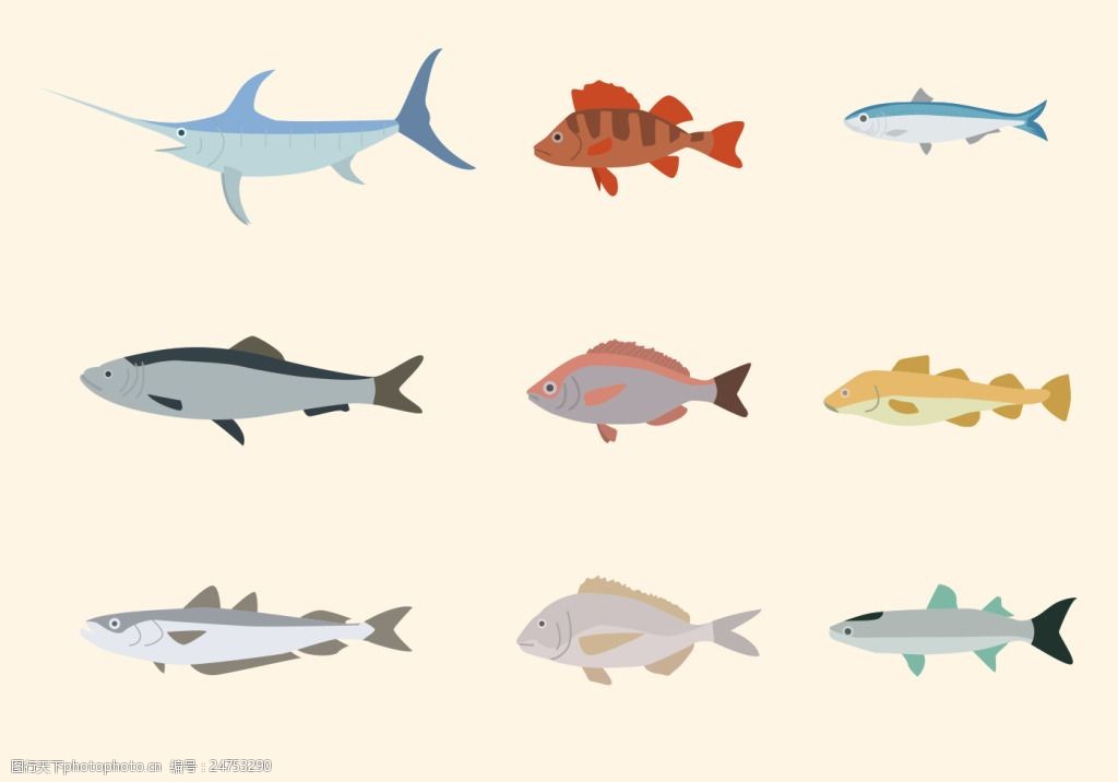 关键词:矢量鱼类插画 鱼类插画 矢量鱼类 鱼 鱼图标 矢量素材 扁平化