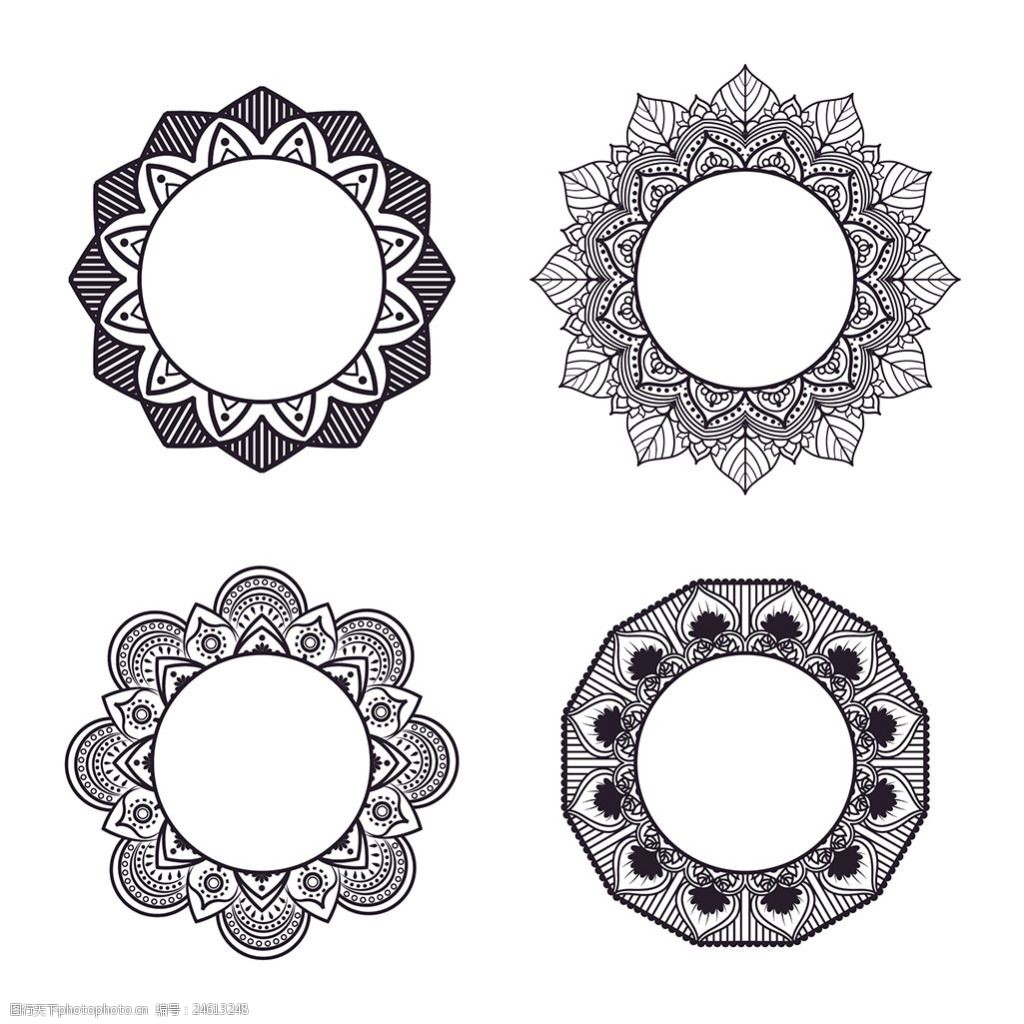几何曼陀罗装饰图案花边框架