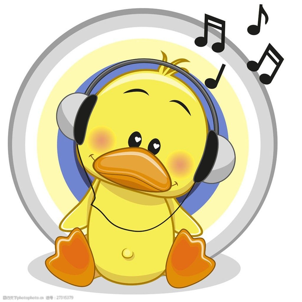 听音乐的卡通鸭子 桃心 音乐符号 耳机 听音乐 卡通动物漫画 可爱卡通