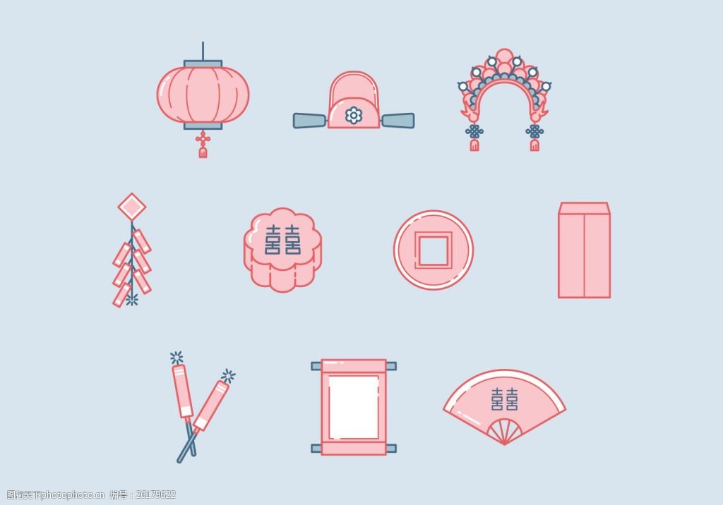 手绘中式婚礼图案