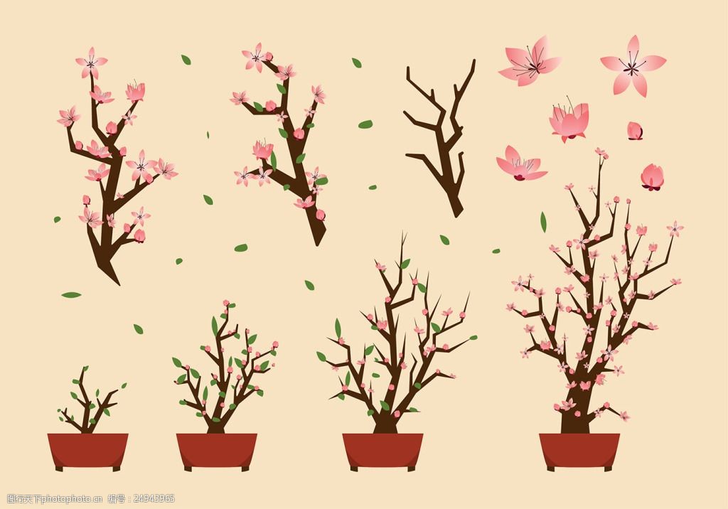 矢量手绘樱花树
