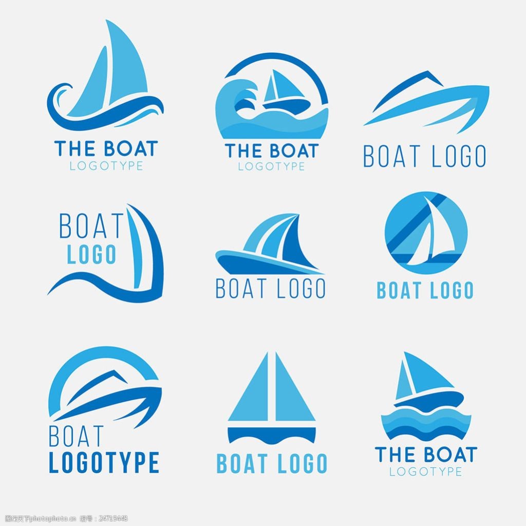 蓝色创意抽象帆船图标标志