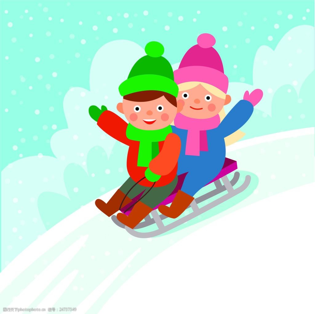 卡通 人物 插画 风格 矢量 源文件 滑雪 冬天