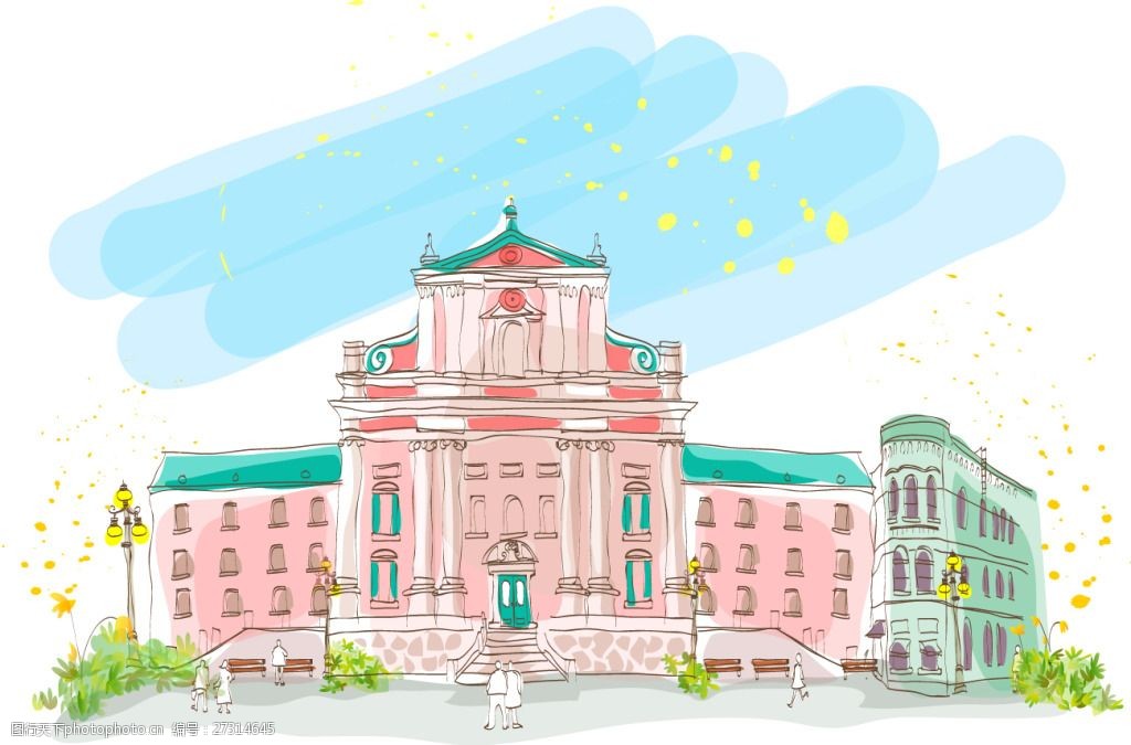 手绘卡通建筑素材