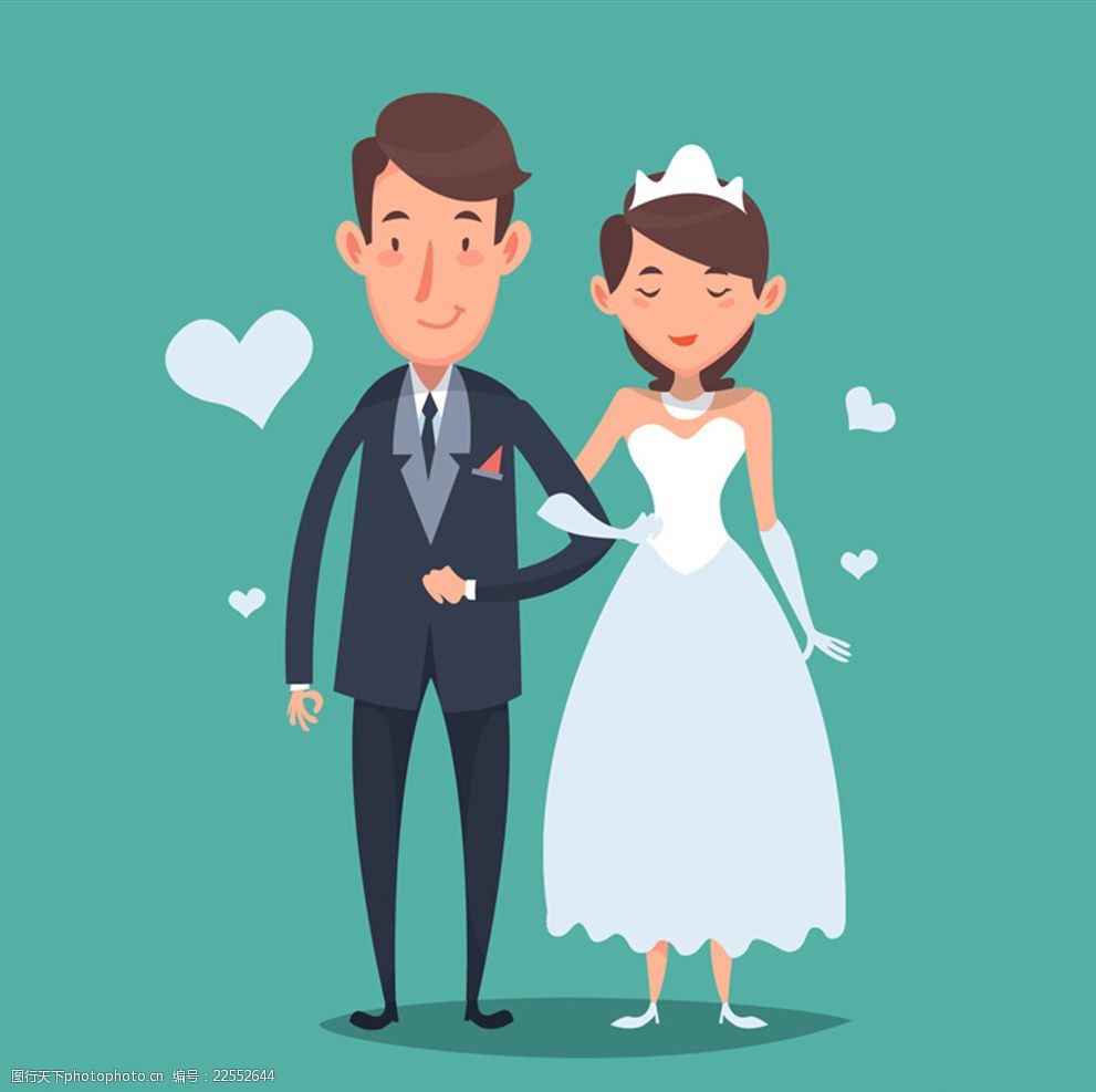 卡通幸福的婚礼新人矢量素材 新郎 新娘 爱心 幸福 婚礼 新人 结婚