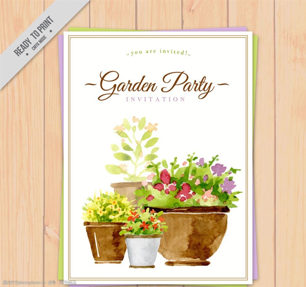 木纹 木板 派对 花朵 邀请卡 盆栽 花园 设计 广告设计 名片卡片 ai