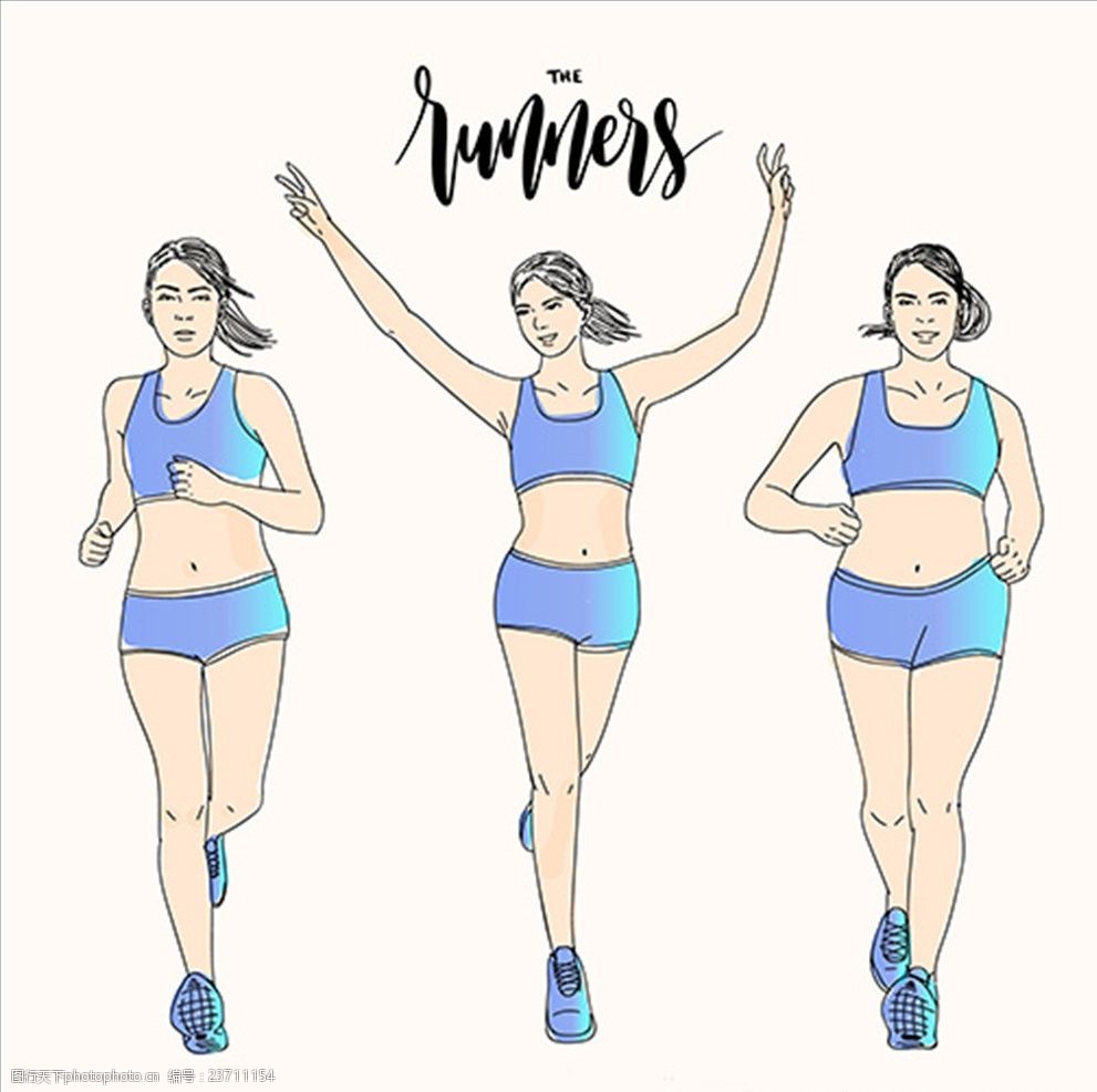 卡通女子跑步锻炼插图