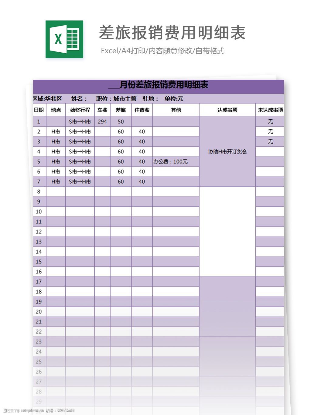 差旅报销费用明细表excel模板