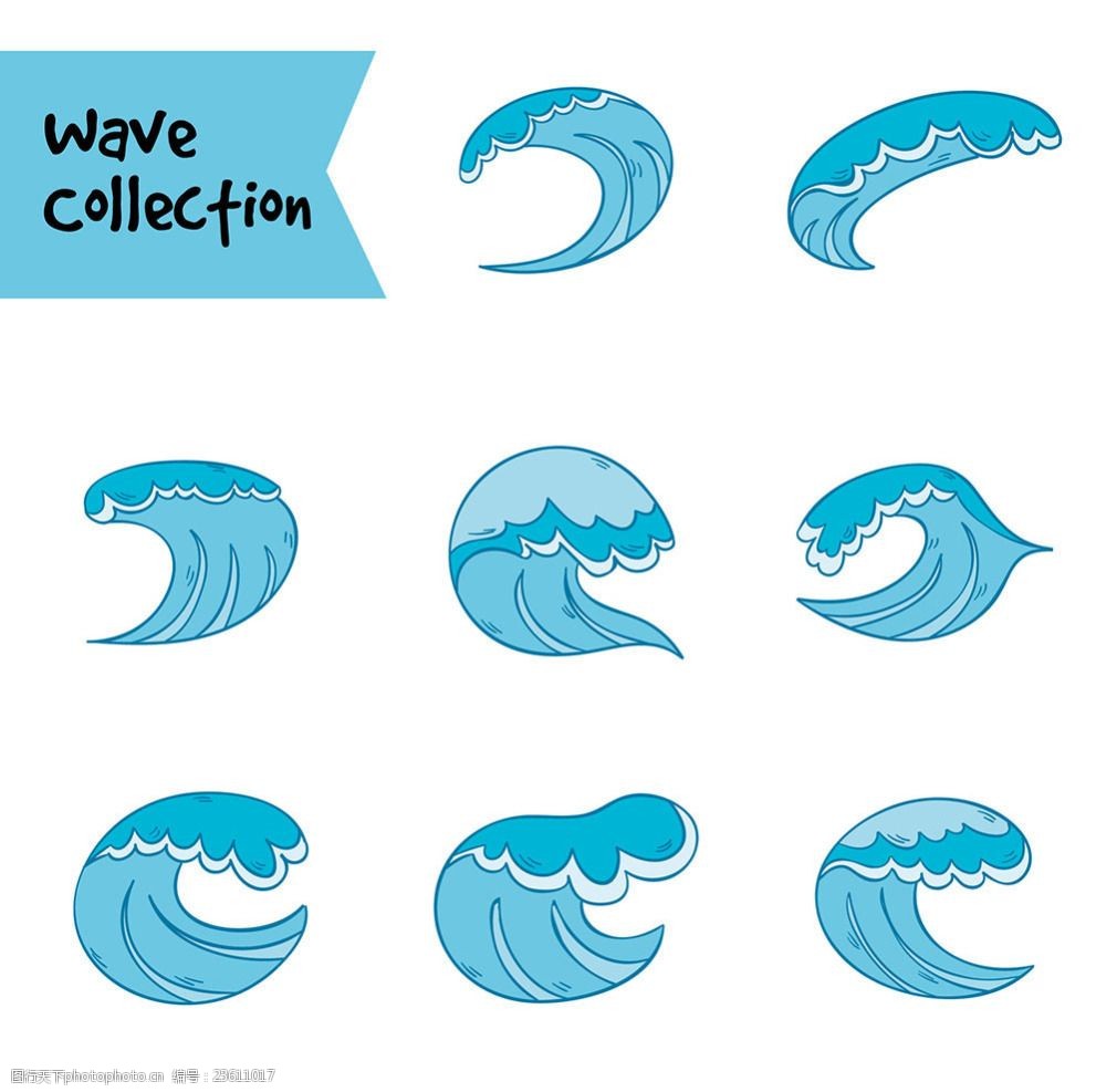 手绘抽象波纹图形 水滴 水 蓝色 海浪 清凉 水珠 雨水 海水 波纹 夏天