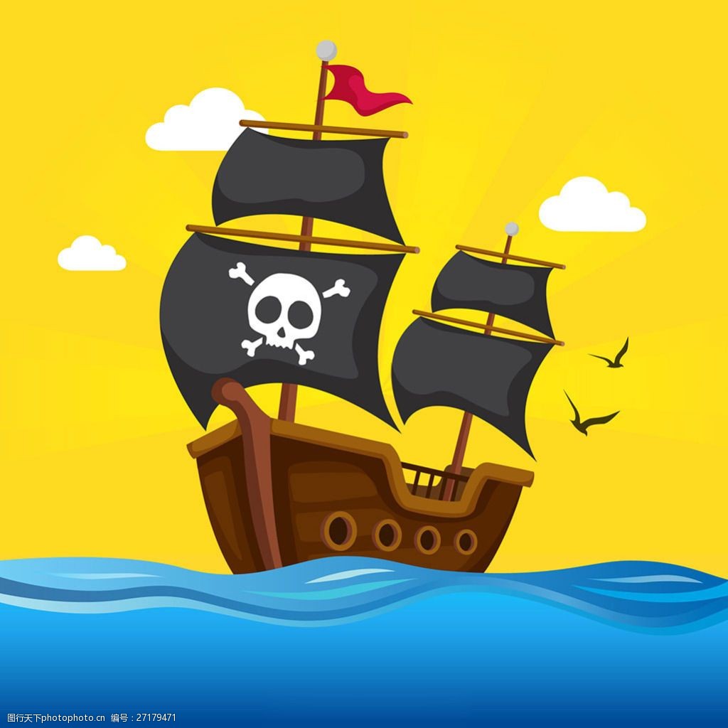 手绘海盗船黄色背景