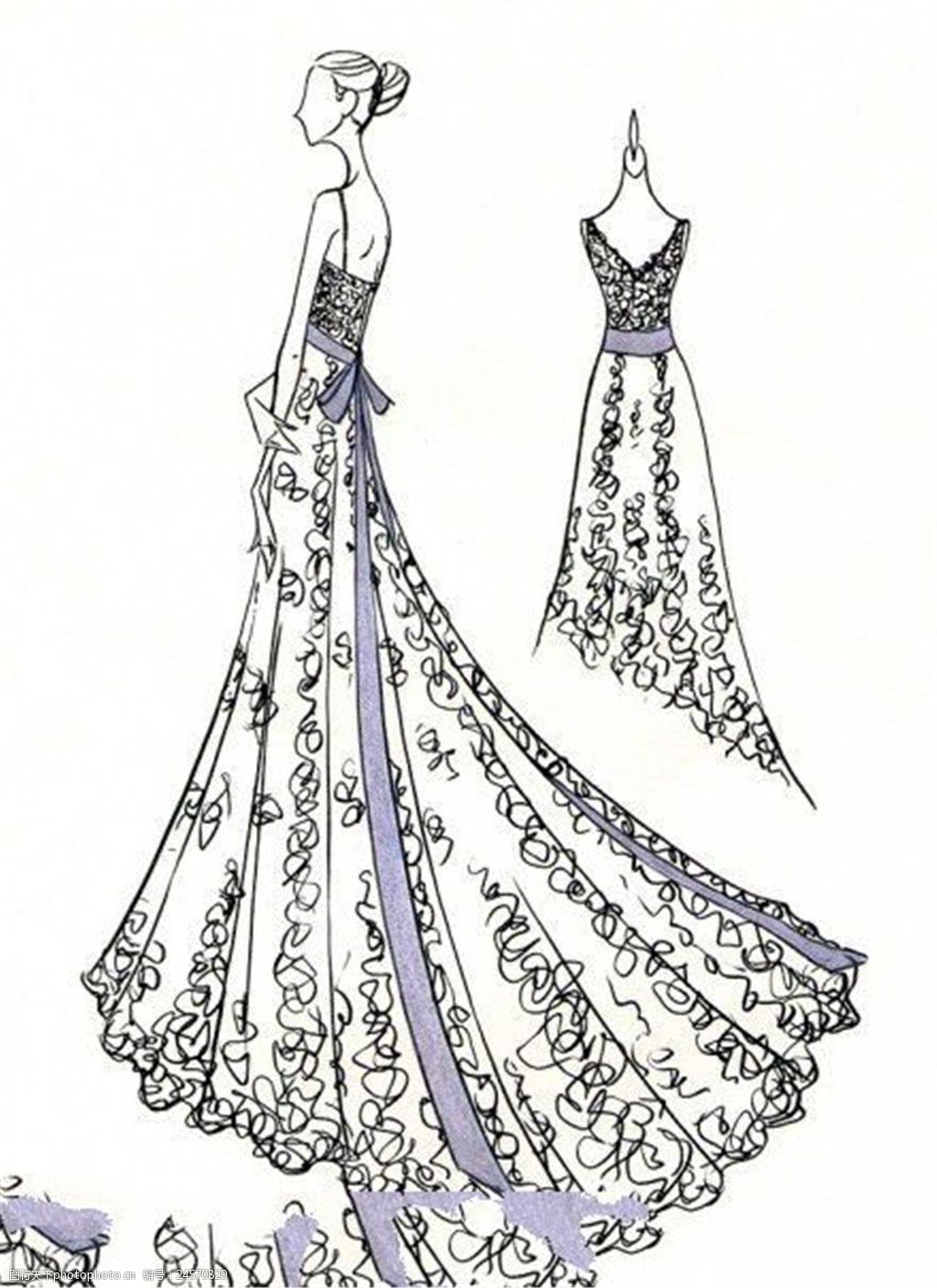 花纹吊带长裙设计图