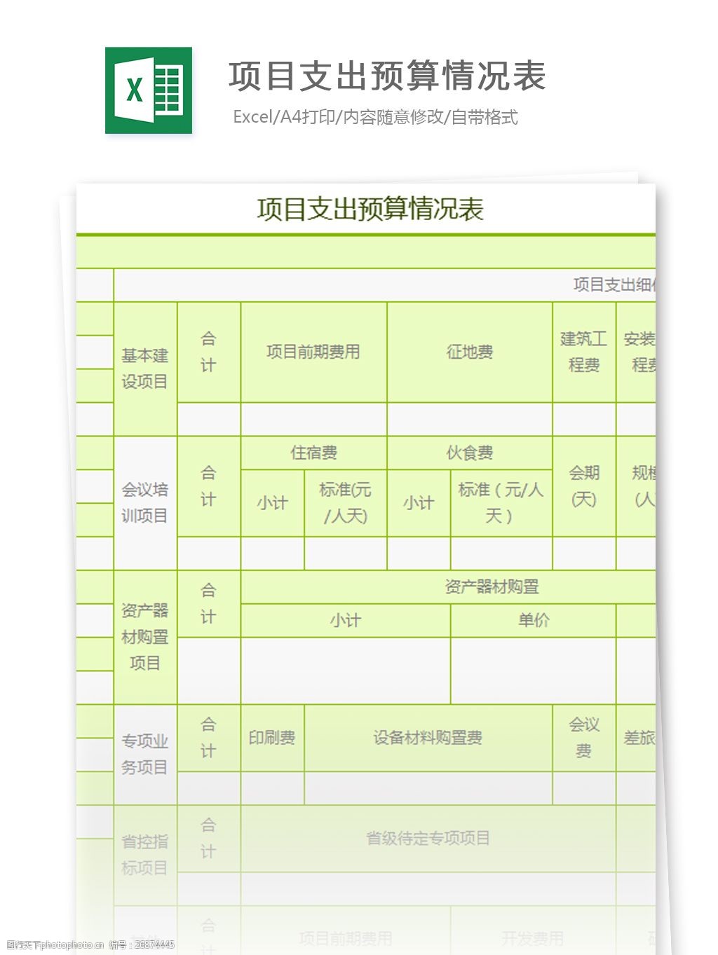 项目支出预算情况表excel模板