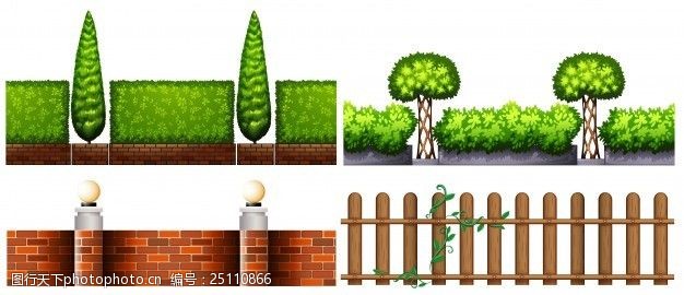 栅栏插图四种设计 图案 模板 墙纸 艺术 植物 绘画 插图 设计 四 栅栏