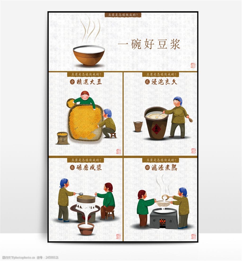 关键词:都将是怎样做成的海报 豆浆 人工磨制 一碗好豆浆 卡通人物