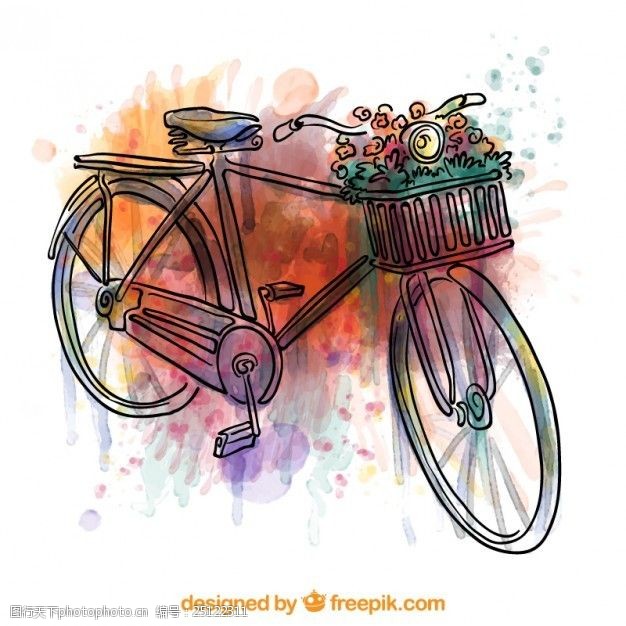 手绘水彩画自行车