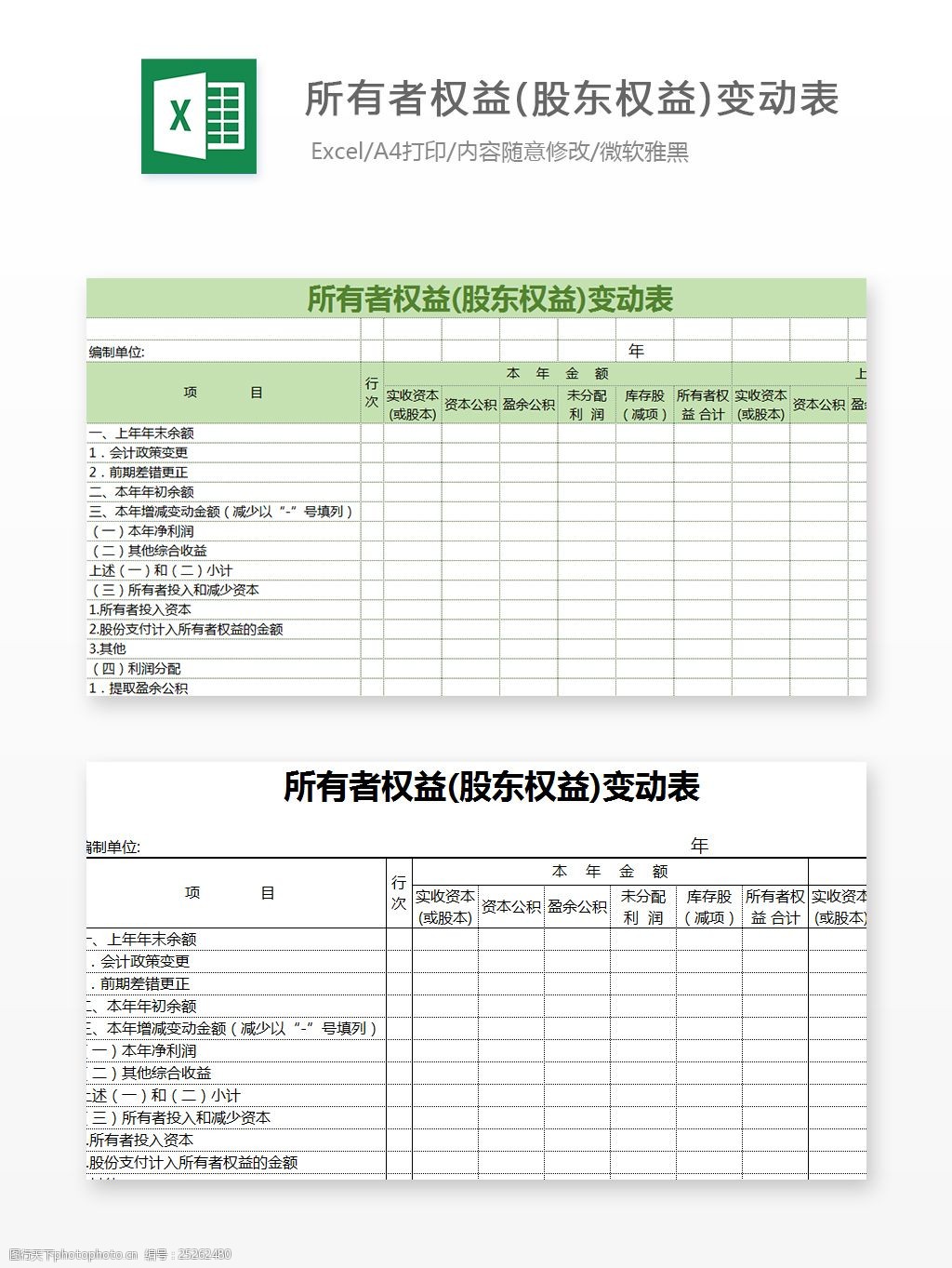 所有者权益股东权益变动表excel文档