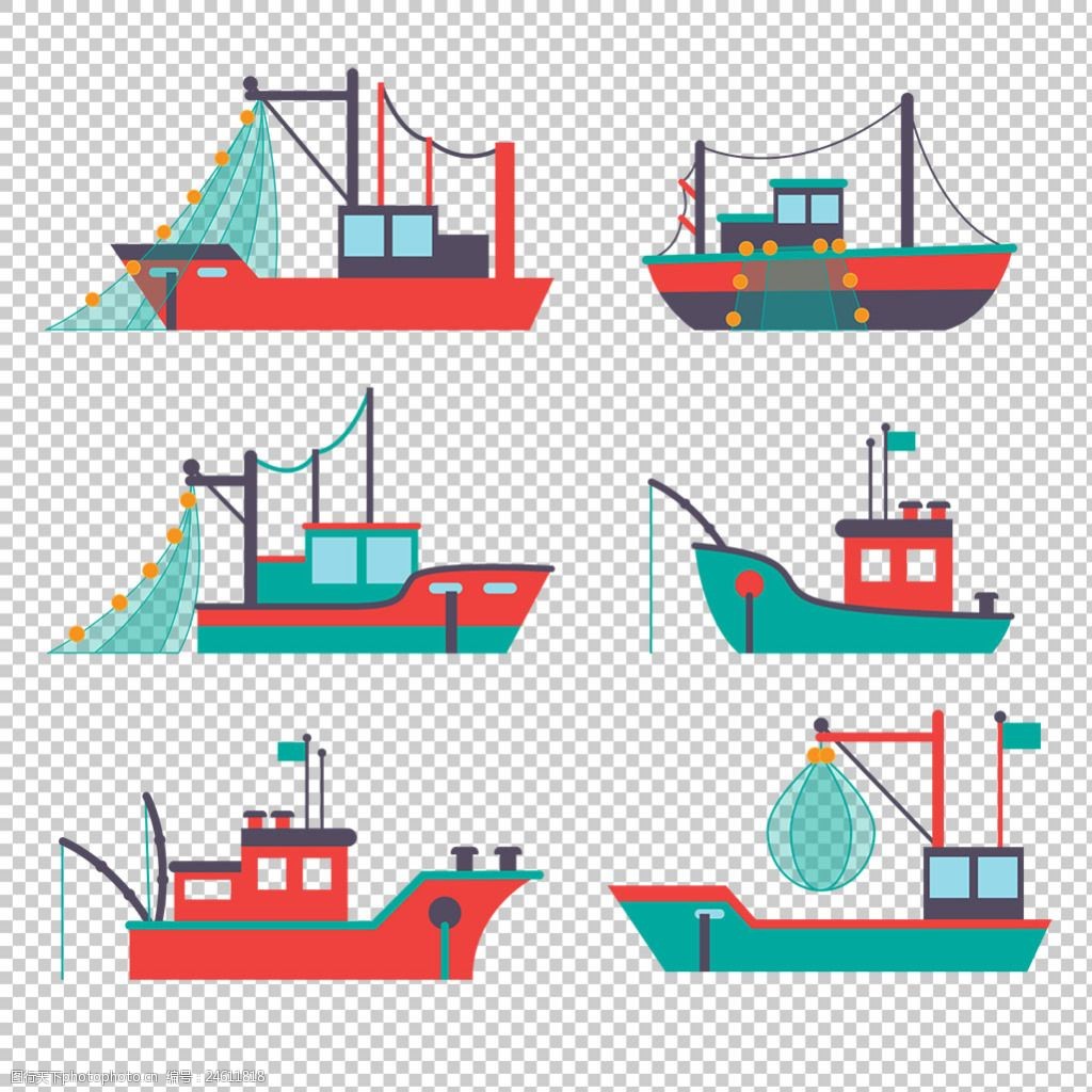 卡通风格各种渔船免抠png透明图层素材