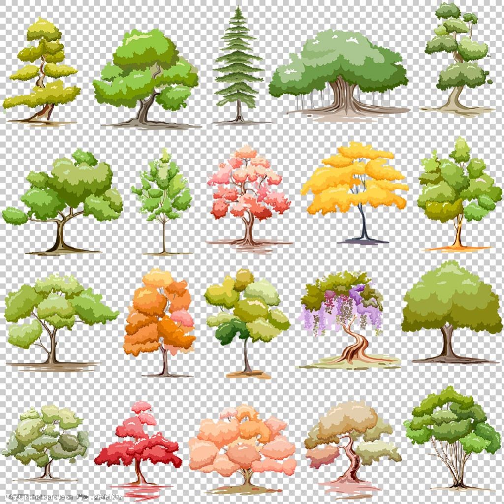 各种颜色大树免抠png透明图层素材