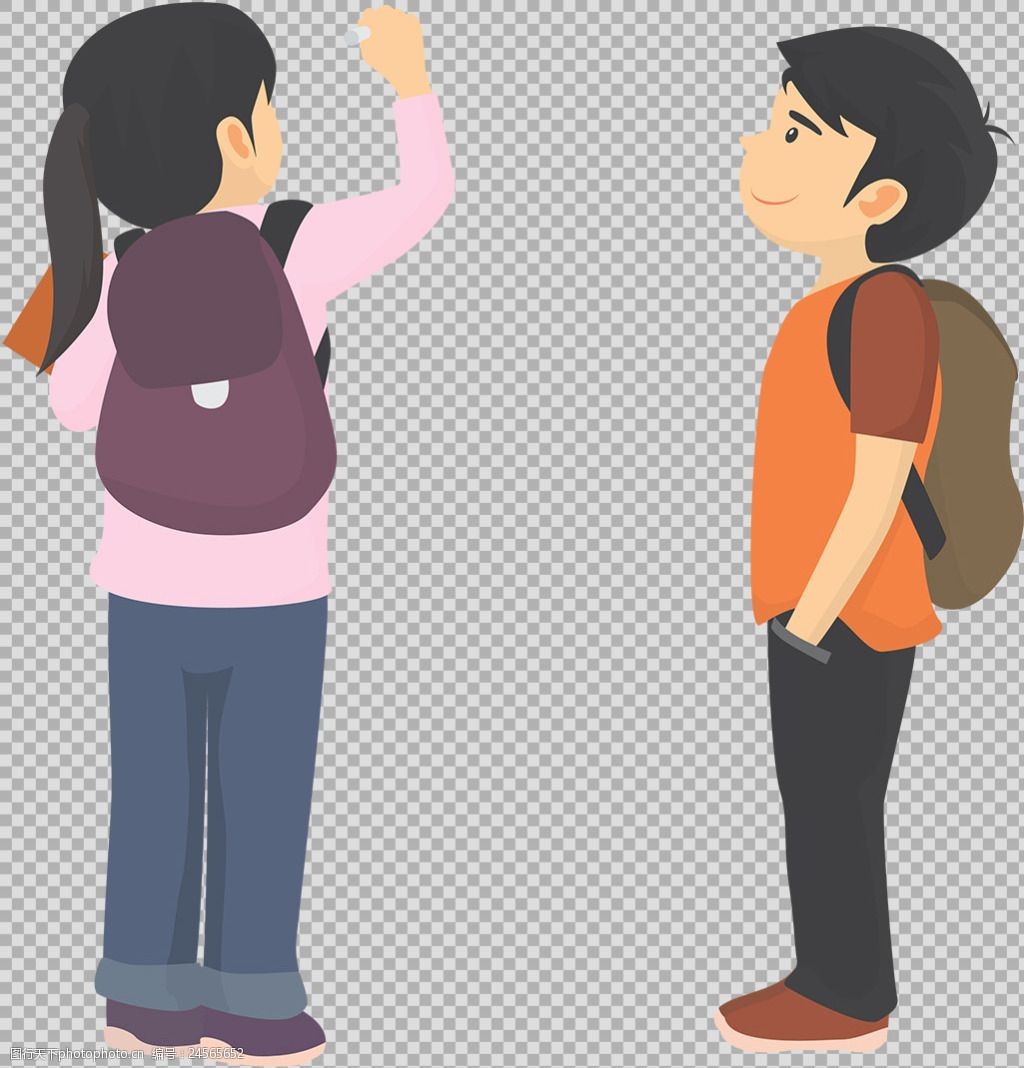 手绘卡通年轻人学生免抠png透明图层素材