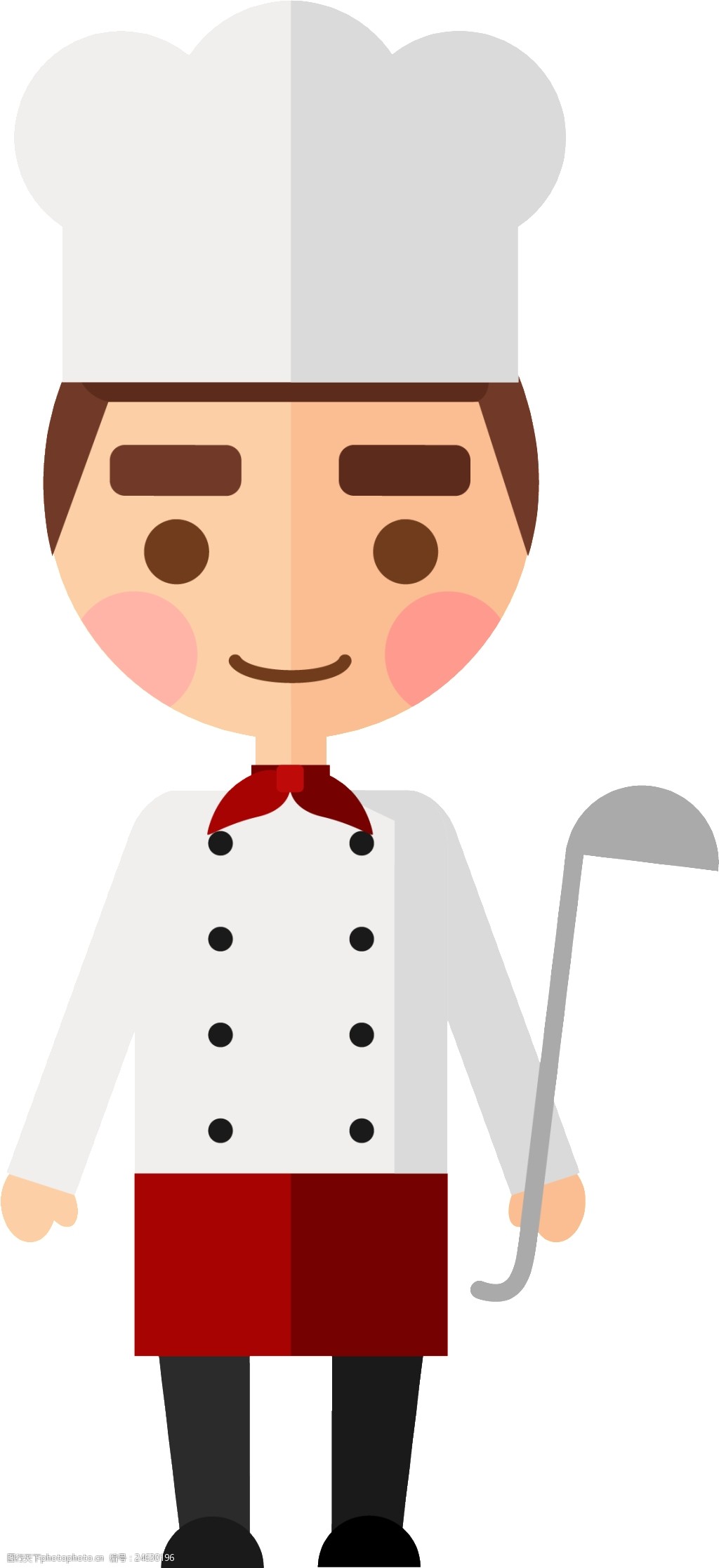 可爱扁平化餐饮行业厨师卡通背景矢量素材 拿着勺子 圆脸 白色 衣服