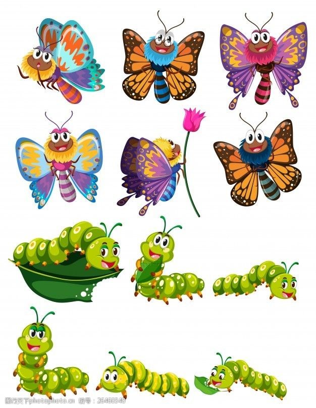 关键词:有彩色翅膀插图的毛虫和蝴蝶 自然 艺术 色彩 翅膀 图画 插图