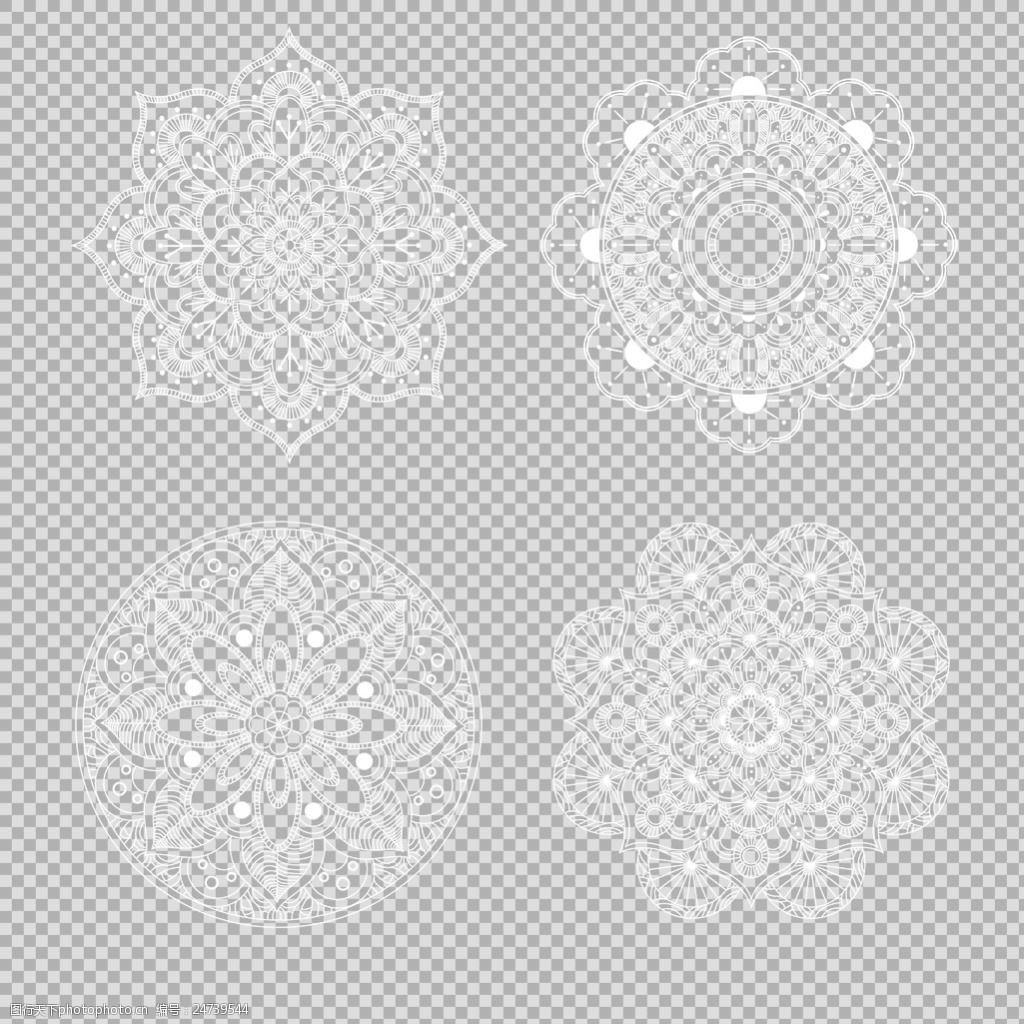 白色曼陀罗花纹免抠png透明图层素材