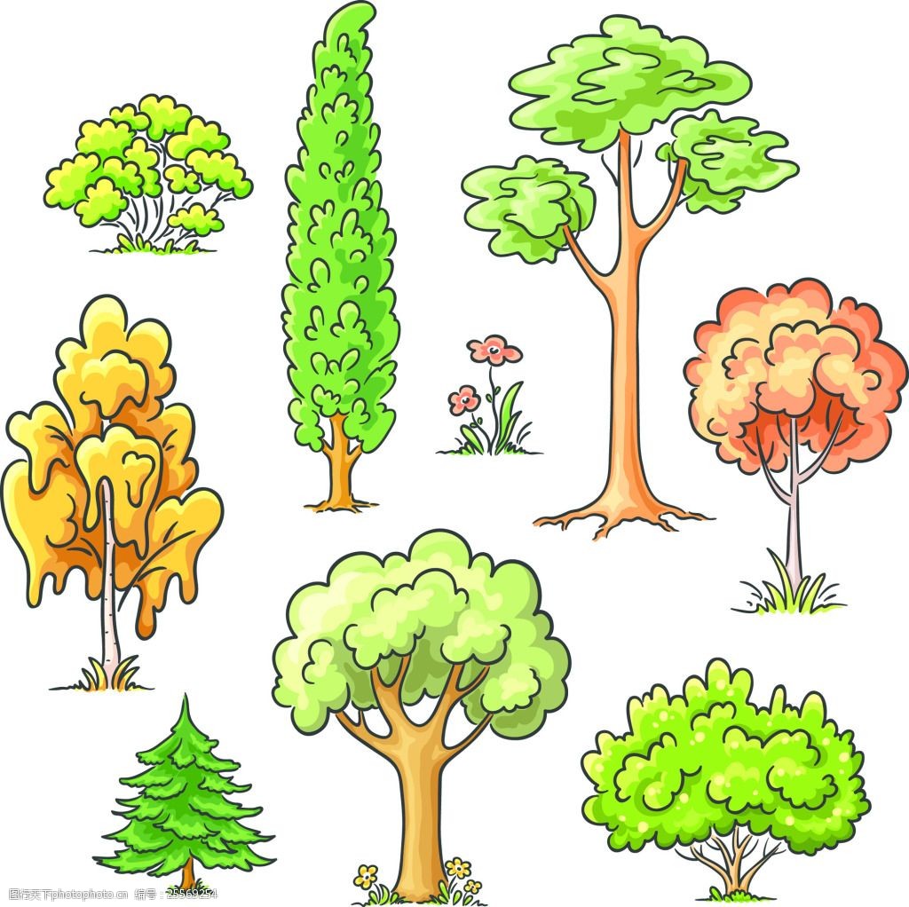 卡通植物树木树叶矢量