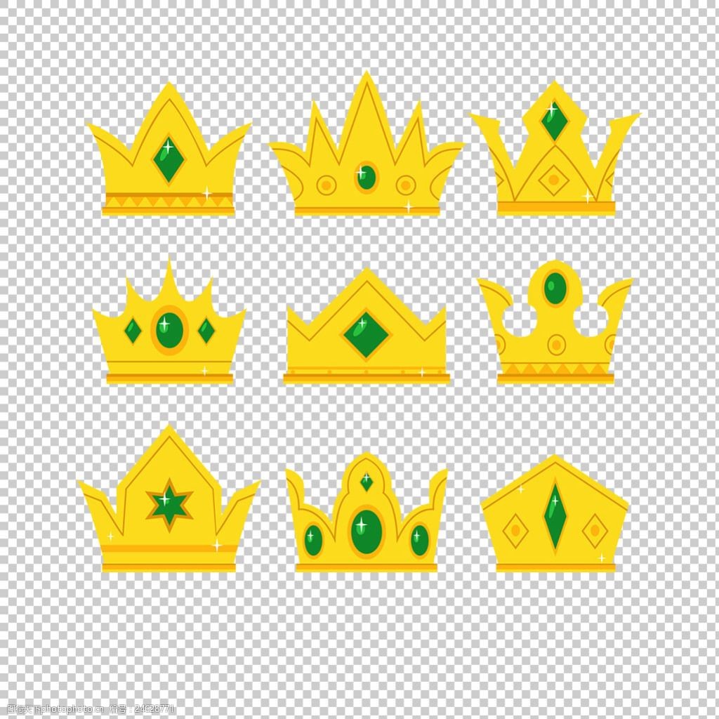 绿钻金色皇冠图标免抠png透明图层素材