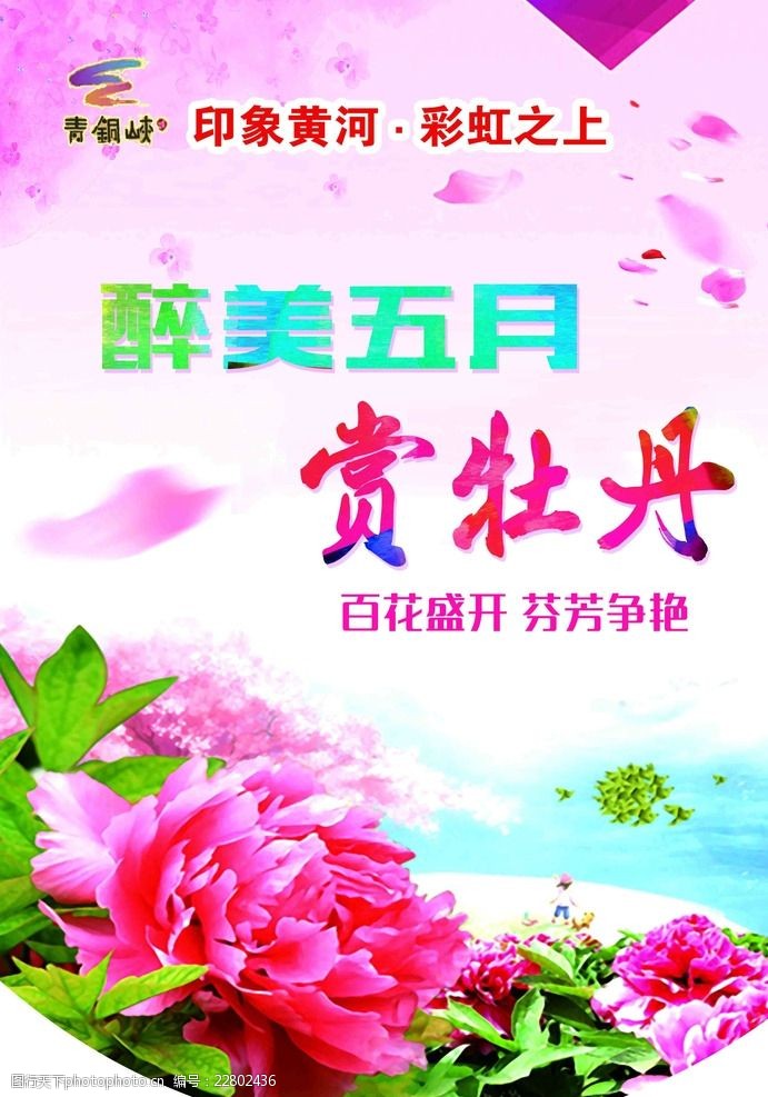 关键词:牡丹花吊旗 牡丹花 醉美五月 亭子 花瓣 海报 牡丹花海报 设计
