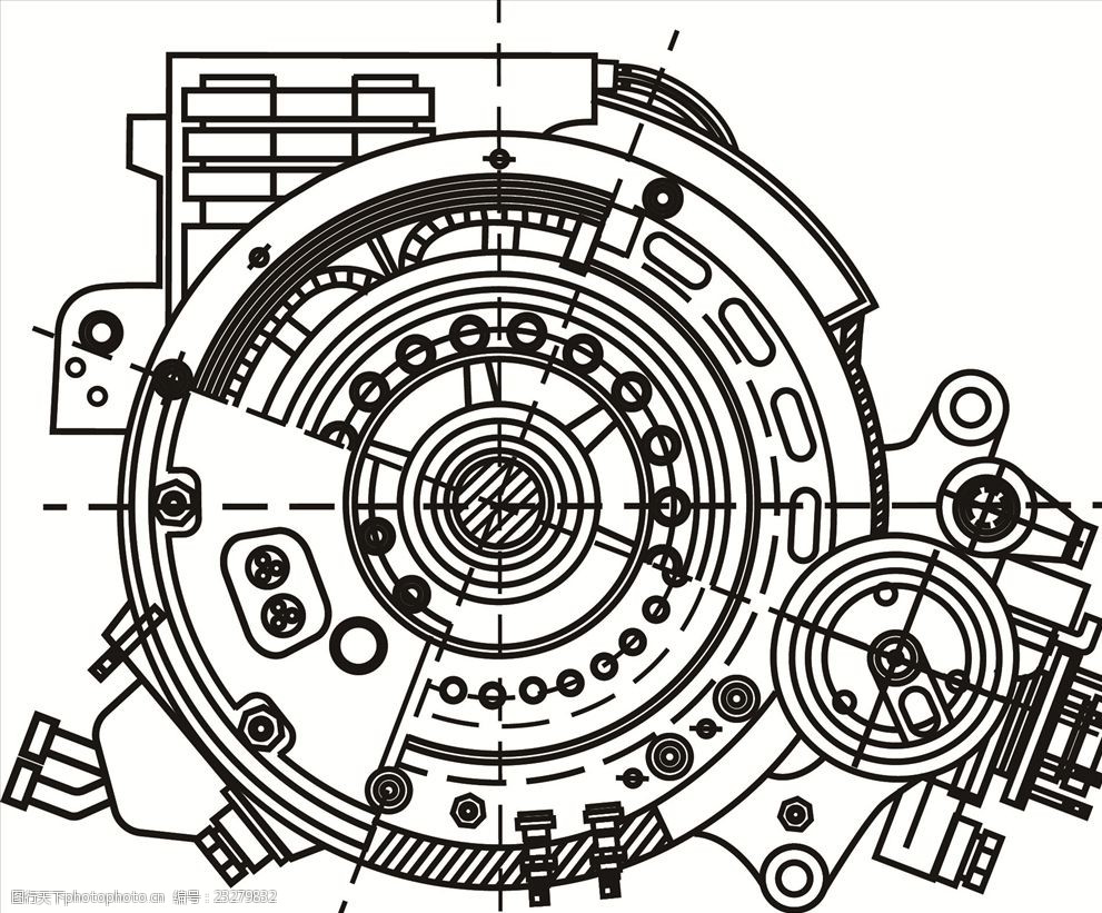 手绘线描机器零件矢量图下载