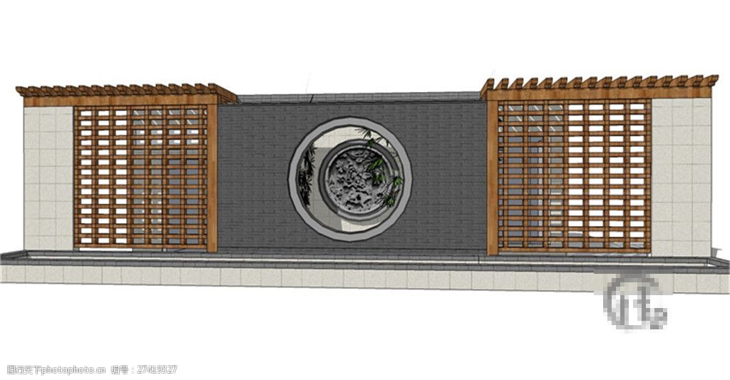 古典景观墙效果图skp模型
